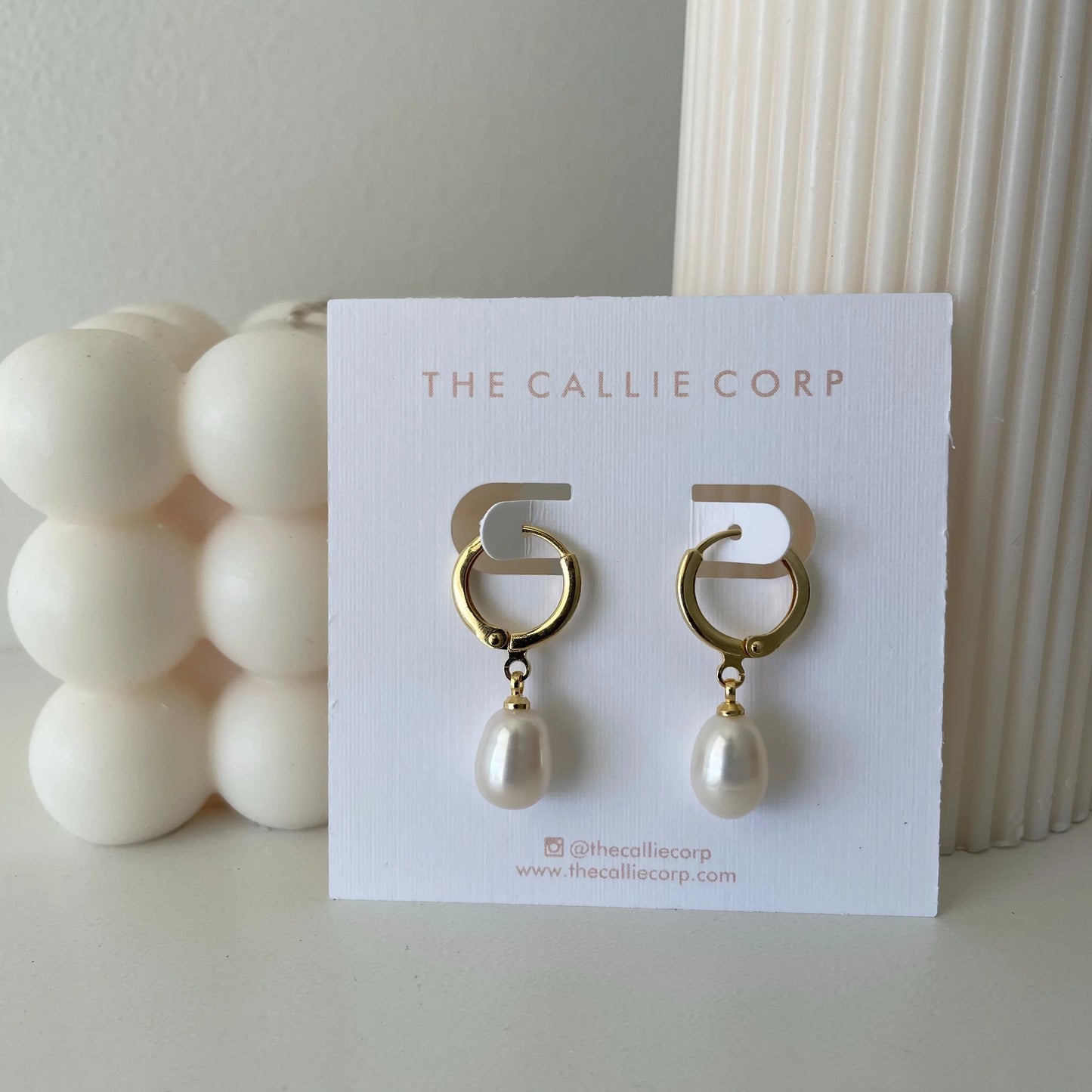 Courtney Round Pearl Hoops