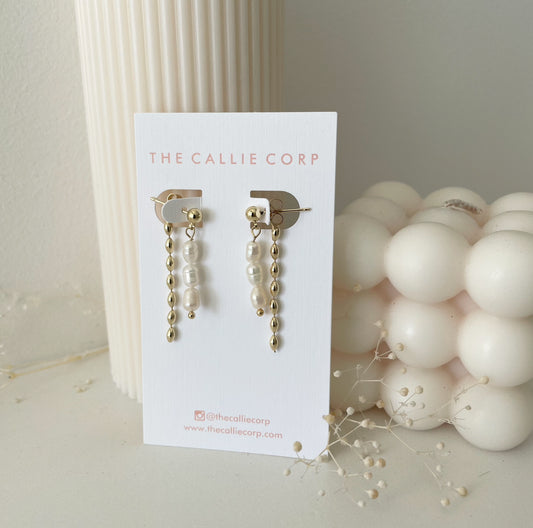 Keats Triple Pearl Golden Earrings