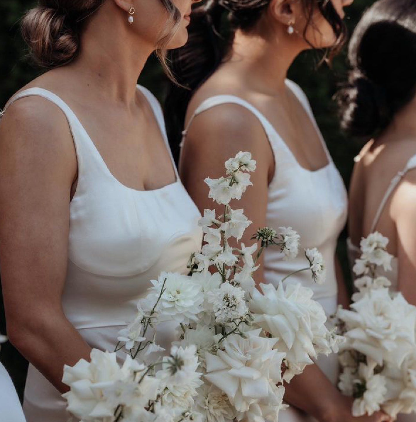 Bridesmaids wearing 'Bowie' freshwater pearl earrings