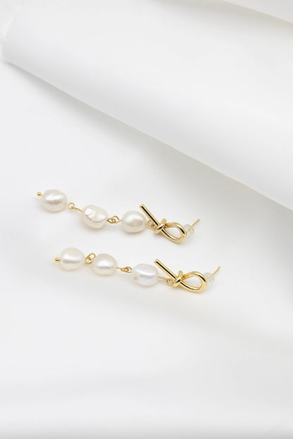 Lisa Gold Knot & Pearl Drop Earrings