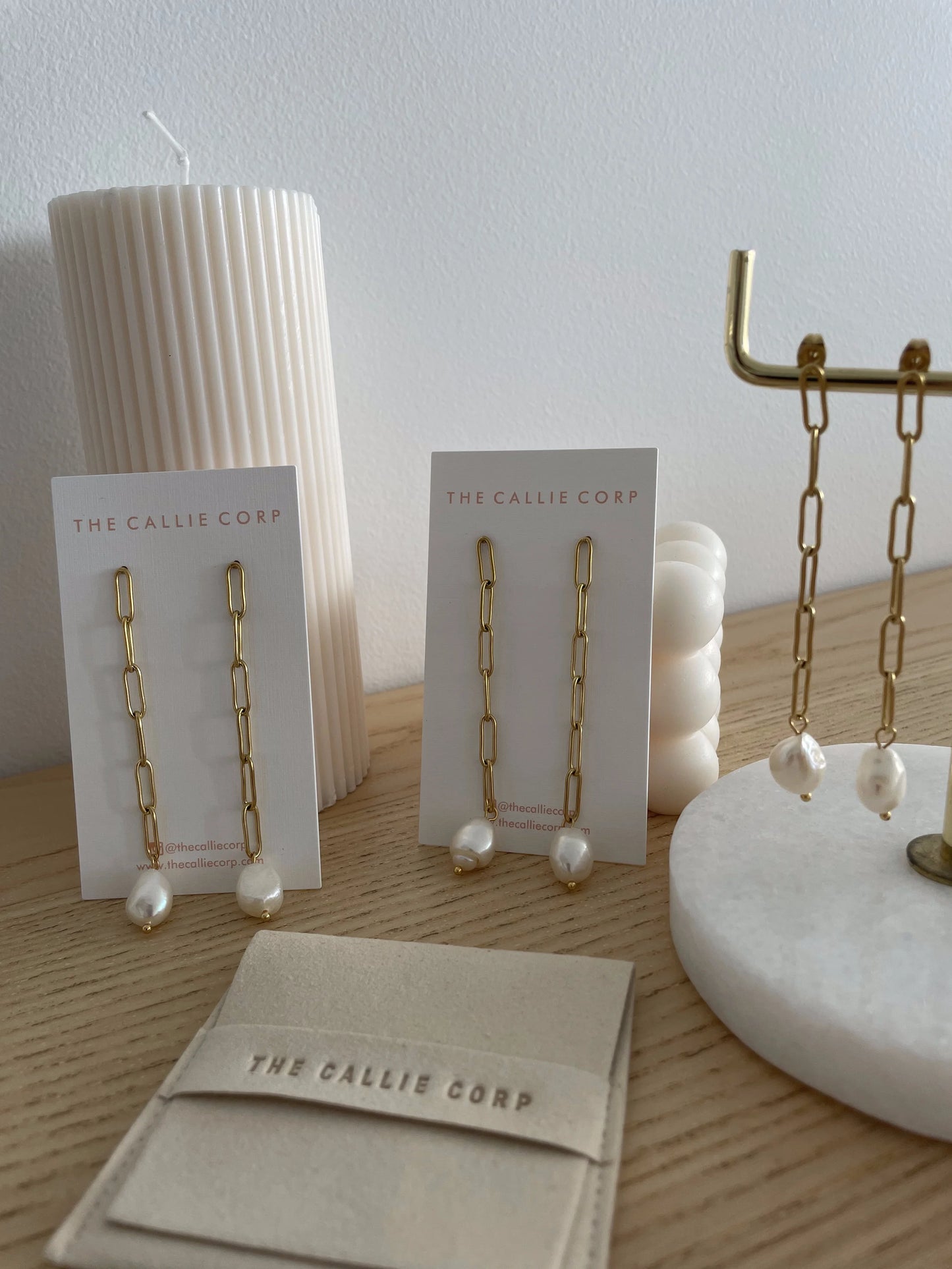 Danielle Gold Chain Pearl Drop Earrings