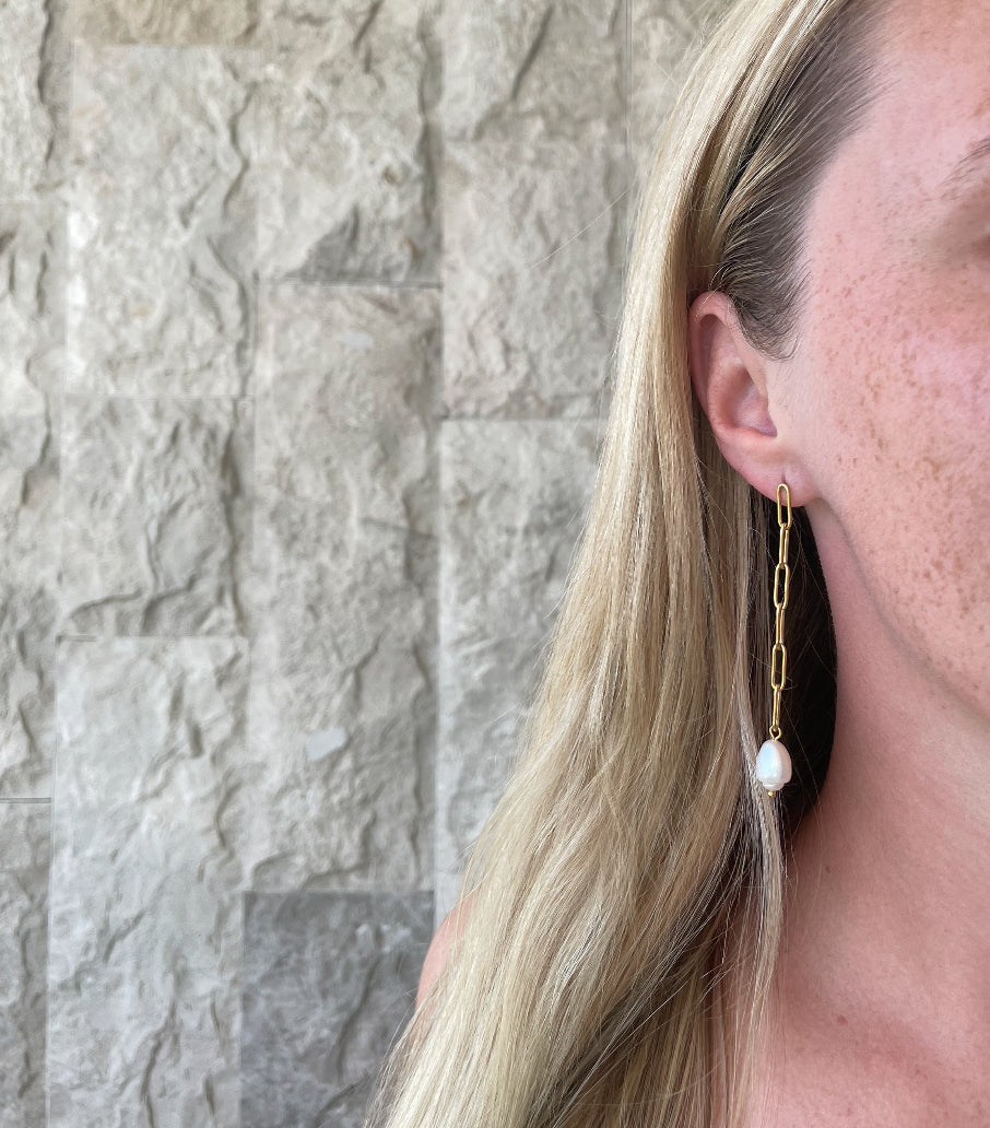 Danielle Gold Chain Pearl Drop Earrings