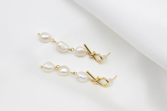 Lisa Gold Knot & Pearl Drop Earrings