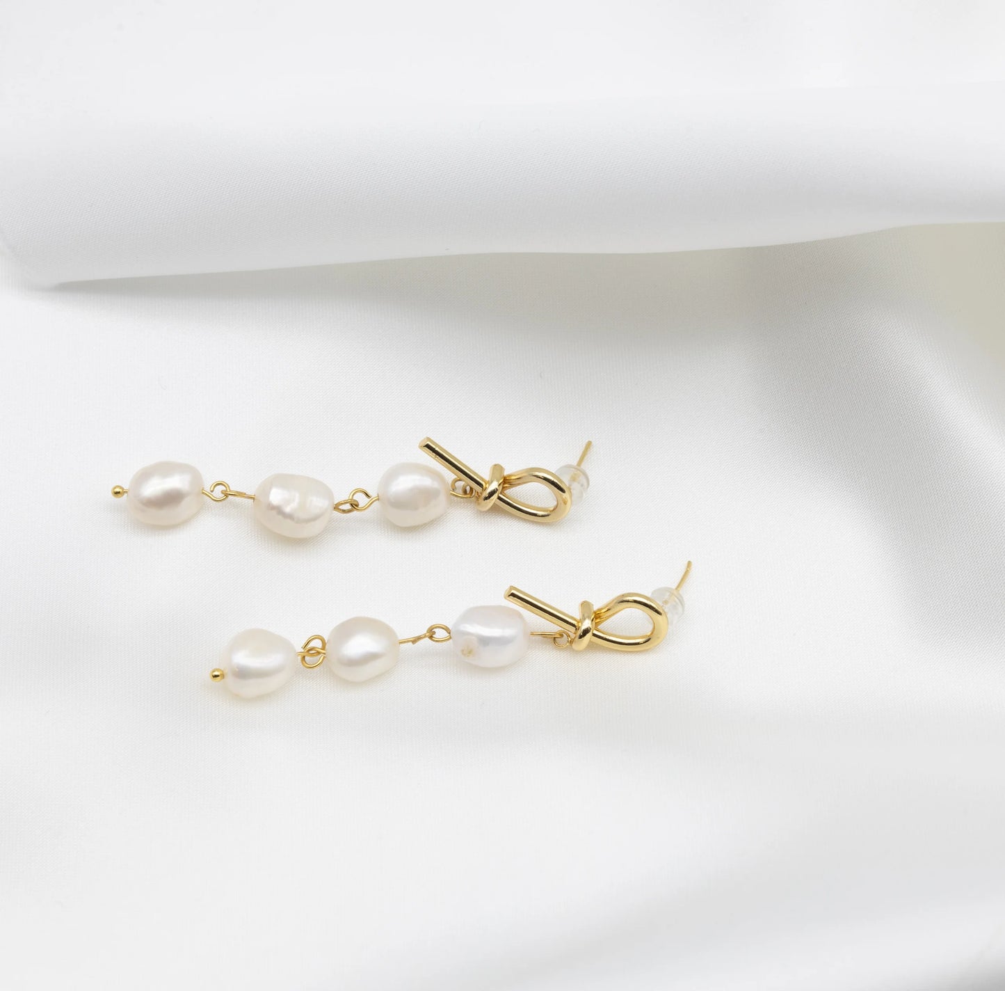 Lisa Gold Knot & Pearl Drop Earrings