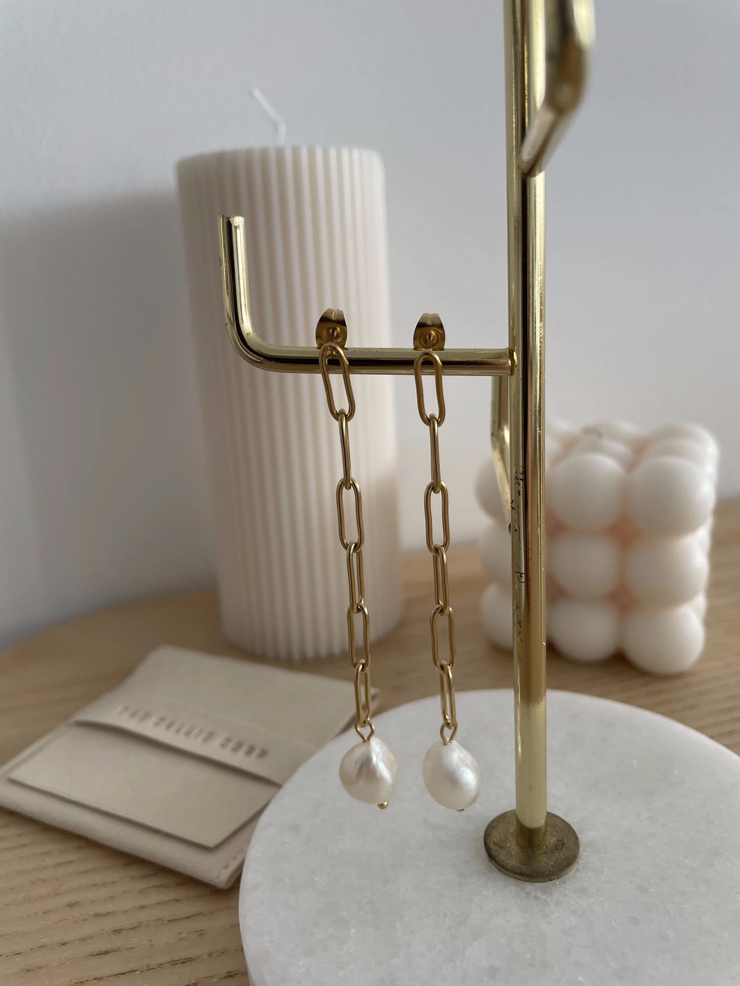 Danielle Gold Chain Pearl Drop Earrings