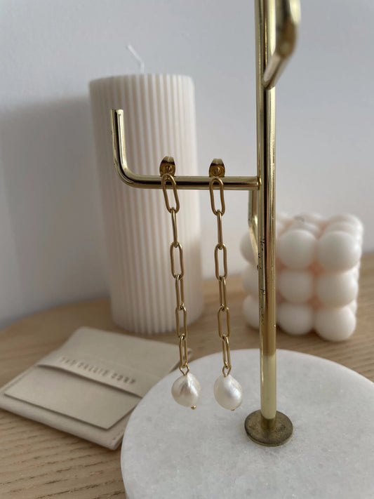 Danielle Gold Chain Pearl Drop Earrings